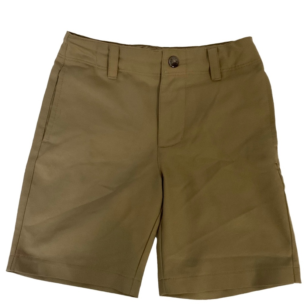 Under Armour Boys Khaki Flat Front Shorts with Pockets & Waist Extenders; Size 4